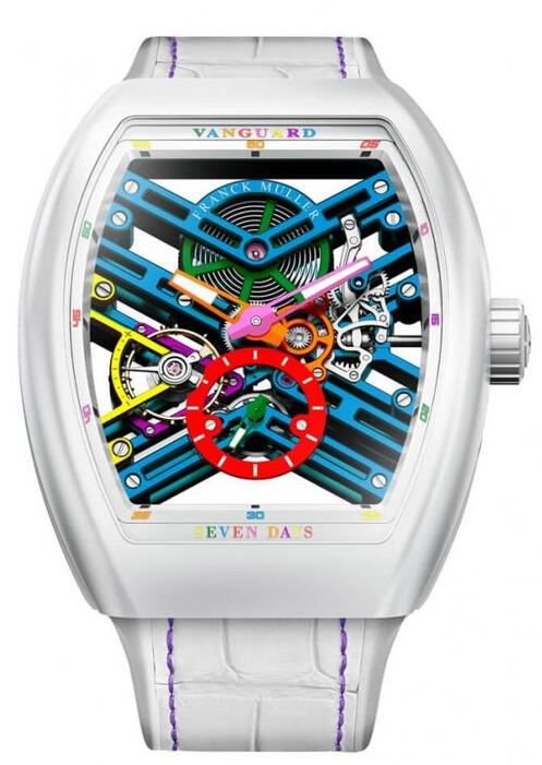 Best FRANCK MULLER Vanguard 7 Days Power Reserve Skeleton Colour Dreams 45 S6 SQT WHT COL BU Replica Watch